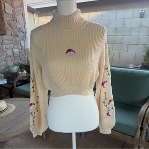 Romwe Sweater Mushroom Turtleneck Crop Fairycore Retro